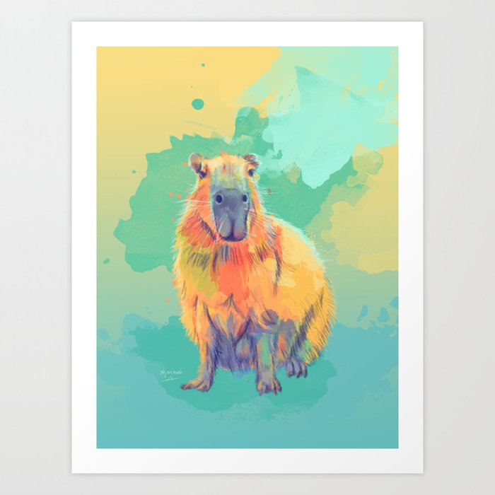 Colorful Capybara, Digital Illustration Art Print