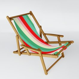 [ Thumbnail: Vibrant Sea Green, Aquamarine, Red, Light Pink, and Light Yellow Colored Stripes Pattern Sling Chair ]