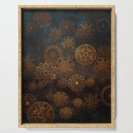 Floral Mandala Grunge in Gold Copper Brown and Teal  Serving Tray