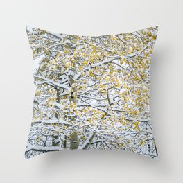Snow on Foliage Throw Pillow