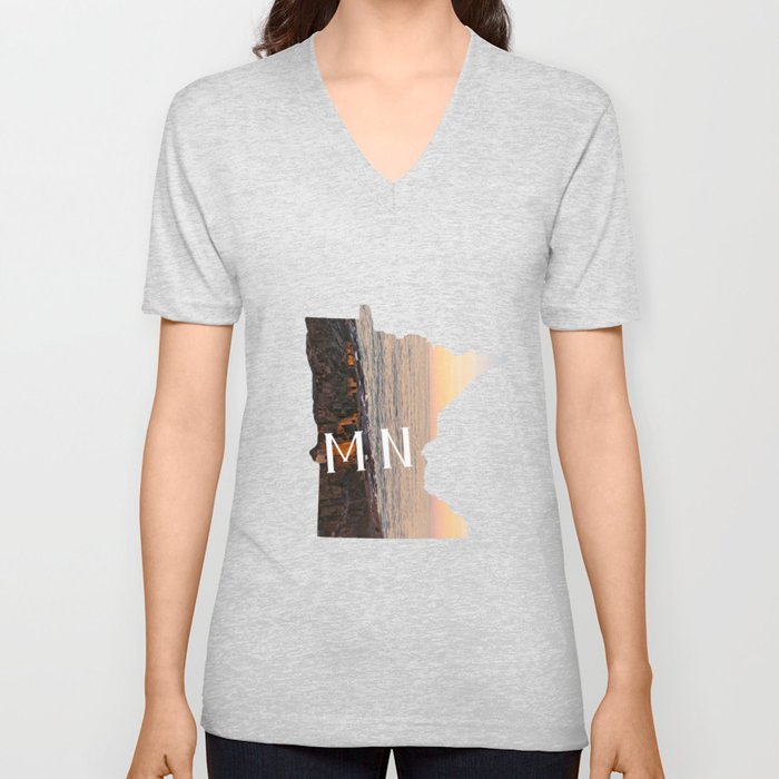 Lake Superior Sunset | Map of Minnesota | MN V Neck T Shirt