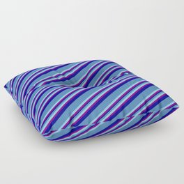 [ Thumbnail: Blue, Light Sky Blue, Purple & Dark Blue Colored Striped/Lined Pattern Floor Pillow ]