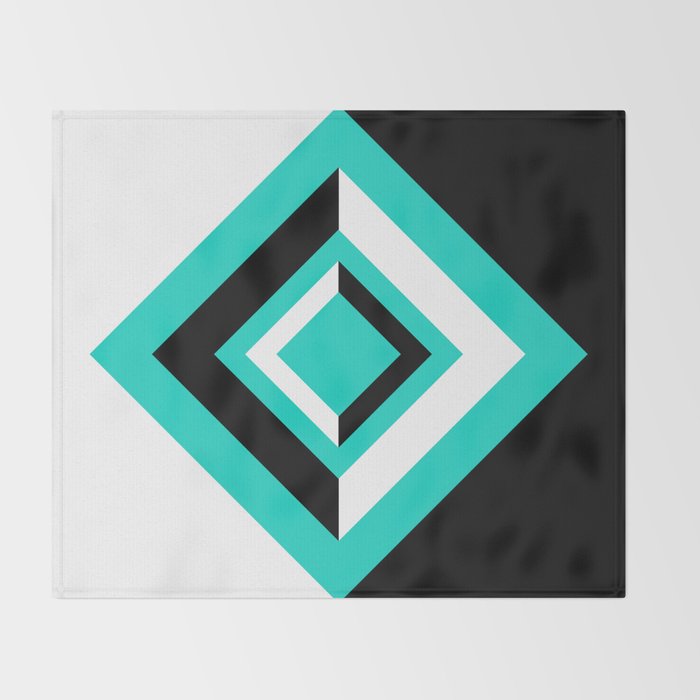 Teal Black and White Diamond Shapes Digital Illustration - Artwork Throw Blanket