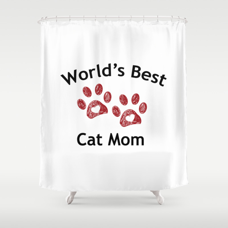 Cat Mom Paw Print With Hearts Happy Mother S Day Shower Curtain