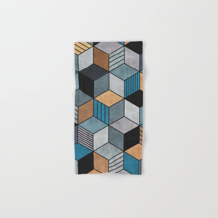 Colorful Concrete Cubes 2 Blue Grey Brown Hand Bath Towel By Colorful Concrete Cubes 2 Blue Grey Brown Hand Bath Towel