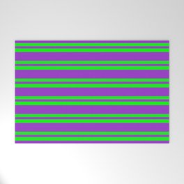 [ Thumbnail: Lime & Dark Orchid Colored Stripes Pattern Welcome Mat ]