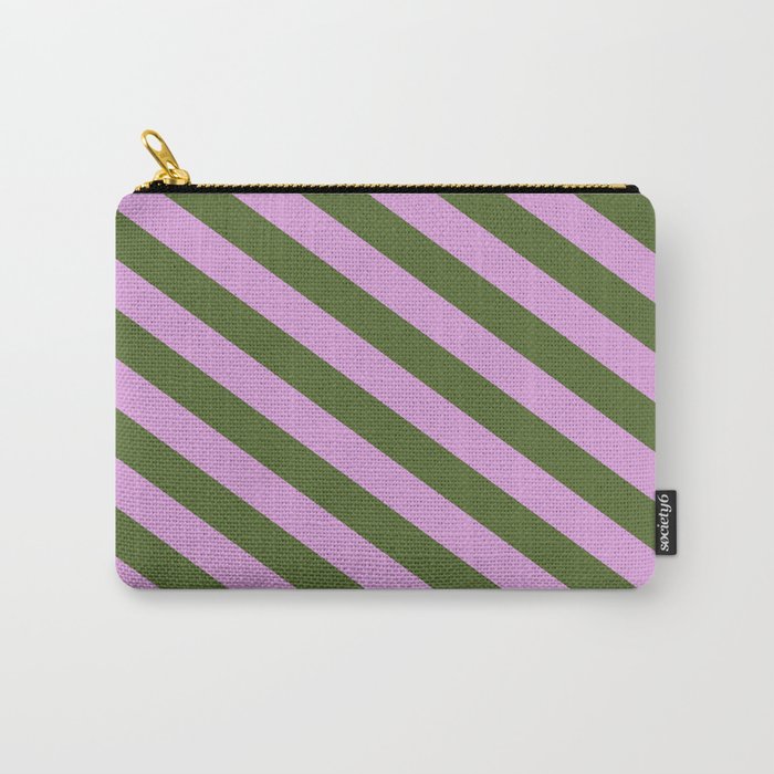 Plum & Dark Olive Green Colored Lines/Stripes Pattern Carry-All Pouch