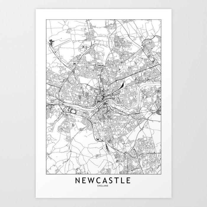 Newcastle White Map Art Print
