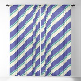 [ Thumbnail: Aquamarine, Teal, Light Yellow & Blue Colored Lines Pattern Sheer Curtain ]