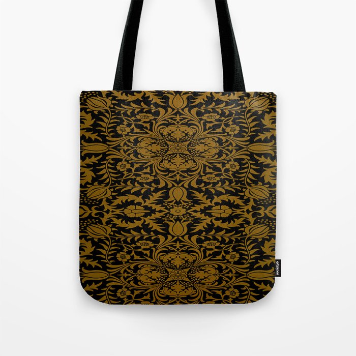 William Morris Black And Gold Floral Pattern Vintage Victorian Design Tote Bag