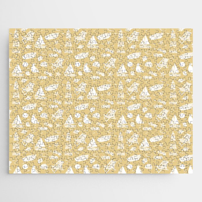 Beige And White Summer Beach Elements Pattern Jigsaw Puzzle
