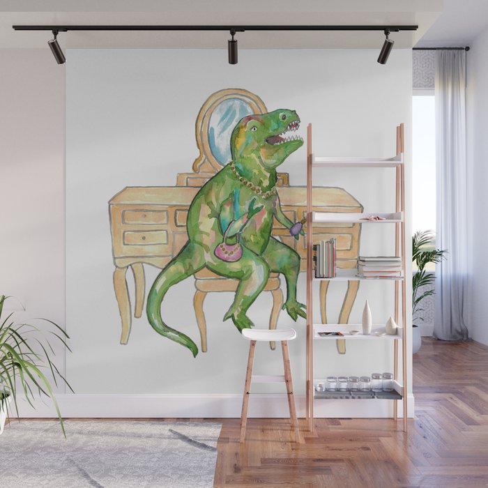 T-rex dressing up dinosaur painting  Wall Mural