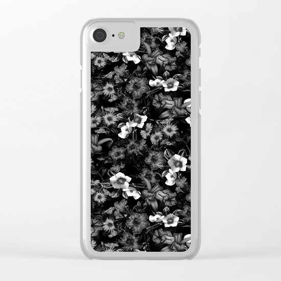 Black and White Floral Pattern Clear iPhone Case