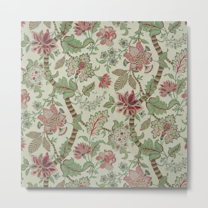 Mint Cherry Bamboo Spring Floral Pattern Metal Print