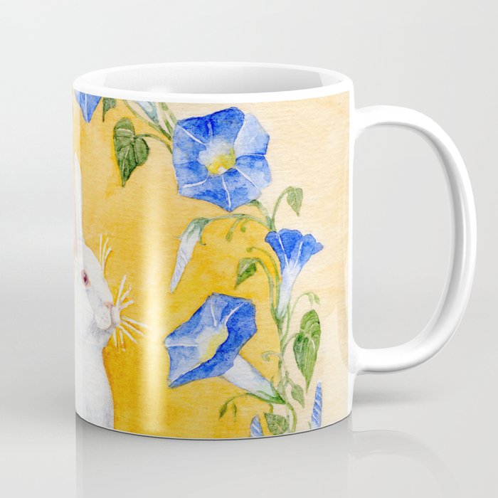 White Rabbit in Blue Flowers Coffee Mug