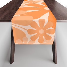 Retro 60s 70s Flowers - Vintage Style Floral Pattern Orange Table Runner