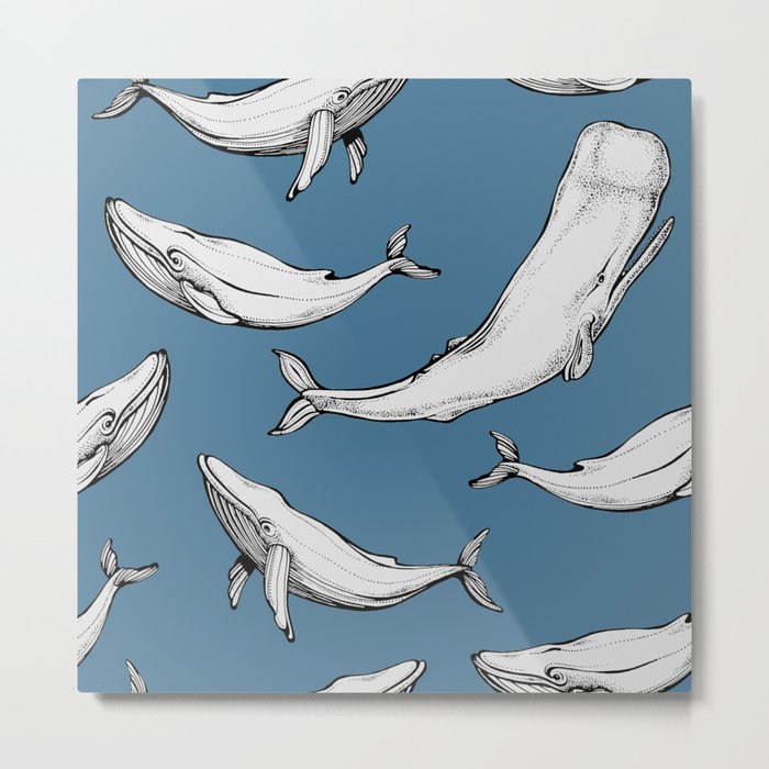 Whales in blue Metal Print