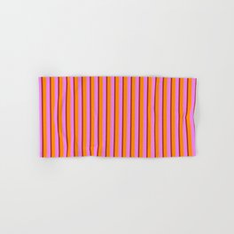 [ Thumbnail: Brown, Dark Orange & Violet Colored Striped Pattern Hand & Bath Towel ]