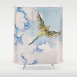 A Parakeet Soars Through The Clouds Shower Curtain
