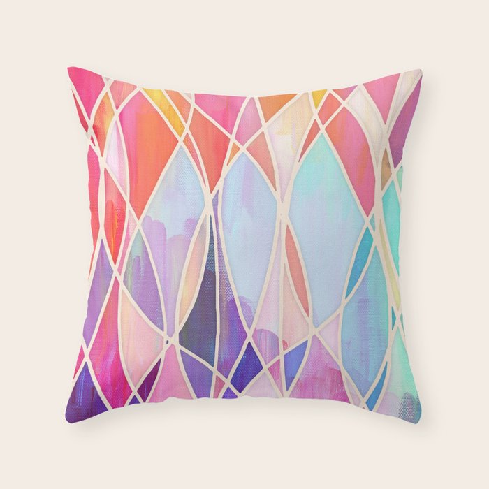 Purple & Peach Love abstract painting in rainbow pastels Throw Pillow by micklyn Society6