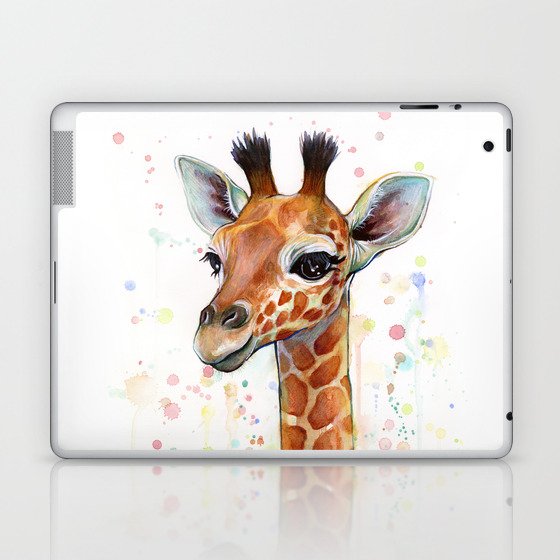 Giraffe Baby Watercolor Laptop & iPad Skin