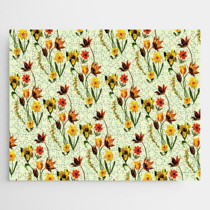 Spring Meadow Yellow Wildflowers Watercolor Jigsaw Puzzle