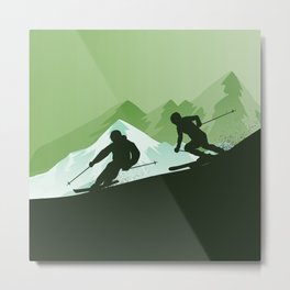 Winter Sport • Best Skiing Design Ever • Green Background Metal Print