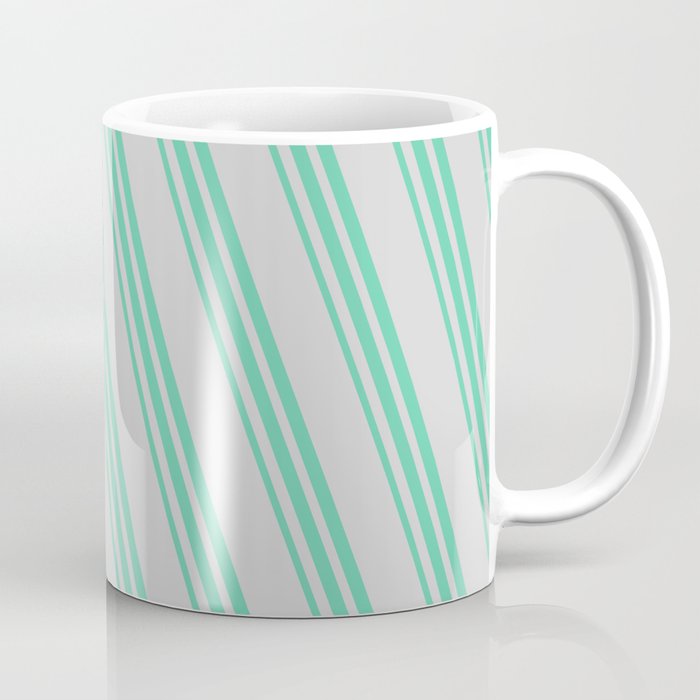 Light Gray and Aquamarine Colored Striped Pattern Coffee Mug