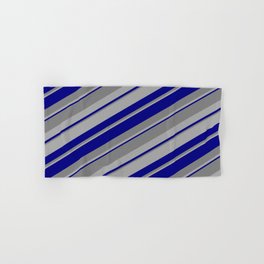 [ Thumbnail: Blue, Gray & Dark Gray Colored Stripes/Lines Pattern Hand & Bath Towel ]