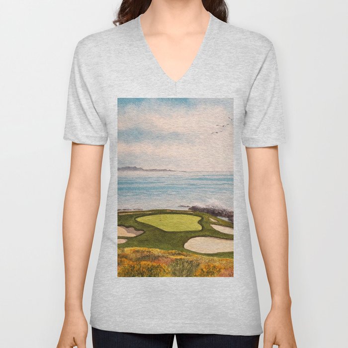 Pebble Beach Golf Course Signature Hole 7 V Neck T Shirt
