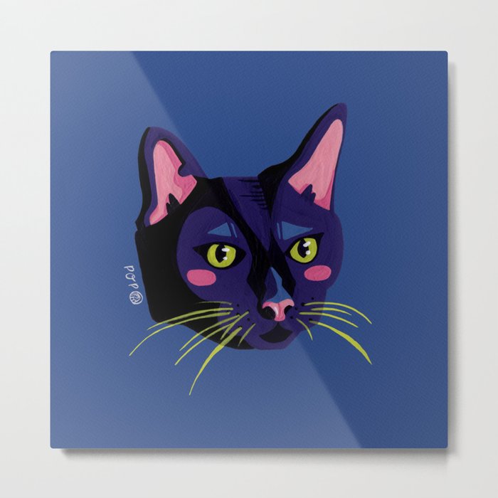 Graphic Cat Head - Blue Palette Metal Print