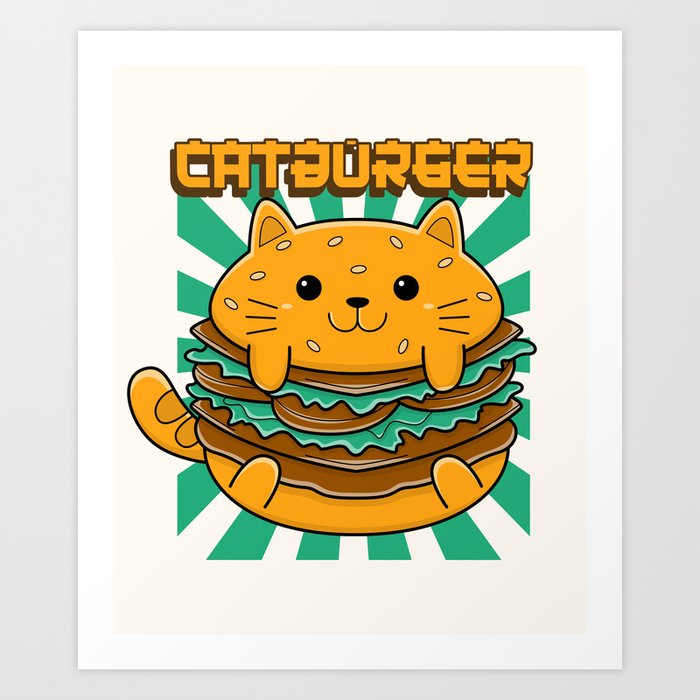 Japanese Kawaii Cat Burger Art Print