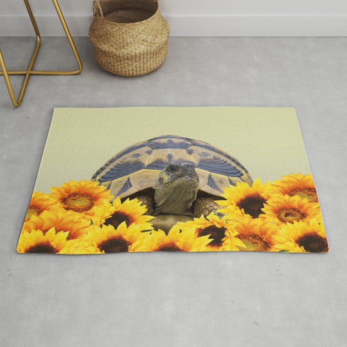 Tortoise Turtle in Sunflower Field #sunflowers #society6 Rug