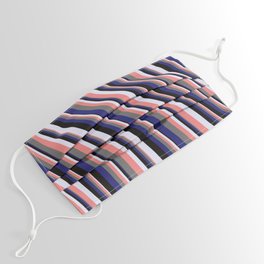 [ Thumbnail: Eye-catching Lavender, Light Coral, Dim Gray, Midnight Blue & Black Colored Striped/Lined Pattern Face Mask ]