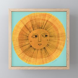 Sun Drawing Gold and Blue Framed Mini Art Print