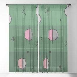 Retro Space Age Planets Stars Forest Green Sheer Curtain