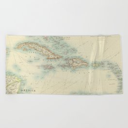 Vintage Map of the Caribbean (1912) Beach Towel