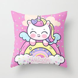 Cute pink unicorn for girls  Throw Pillow