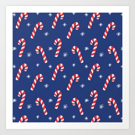 Candy Cane Pattern (blue/red/white) Art Print