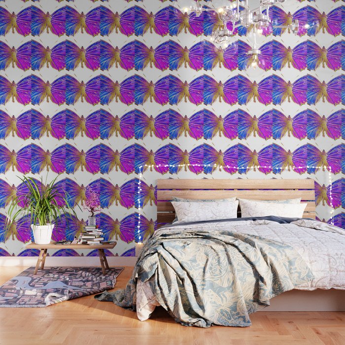 Elegant Gold Glitter Butterfly In Blue And Purple Wallpaper By