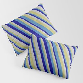 [ Thumbnail: Dark Khaki, Blue, Dark Blue & Grey Colored Lines/Stripes Pattern Pillow Sham ]