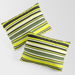[ Thumbnail: Yellow, Dark Olive Green, Light Yellow, and Black Colored Lines Pattern Pillow Sham ]