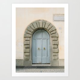 Blue Turquoise Door Italy, Rome with beige walls and street sign - Fine Art Photography Print Art Print