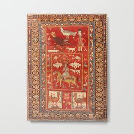 Kuba Hunting Rug With Birds Horses Camels Print Metal Print | Ethnic, Graphicdesign, Animal, Bohemian, Abstract, Tribal, Antique, Vintage, Pattern, Nature 