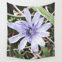 Aesthetic vintage pastel purple-blue chicory blossom summer field flower with tiny bug Wall Tapestry