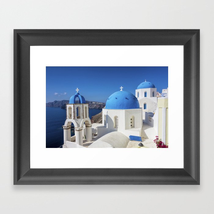 Santorini, Oia Village, Blue and White Church Framed Art Print