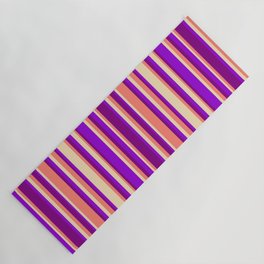 [ Thumbnail: Tan, Dark Violet, Purple, and Salmon Colored Striped Pattern Yoga Mat ]