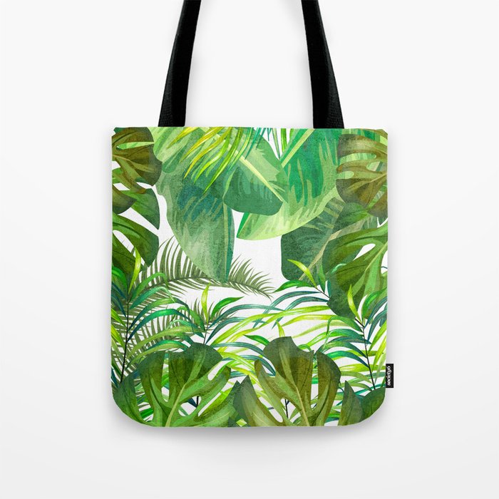 Tropical Leaf Pattern 02- Banana, Palm Leaf, Monstera Leaf - Green, Freshness, Tropical, Botanical Tote Bag