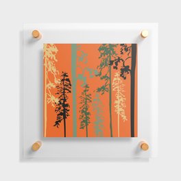 Woody - Green Minimal Forest Tree Art Design on Orange Floating Acrylic Print