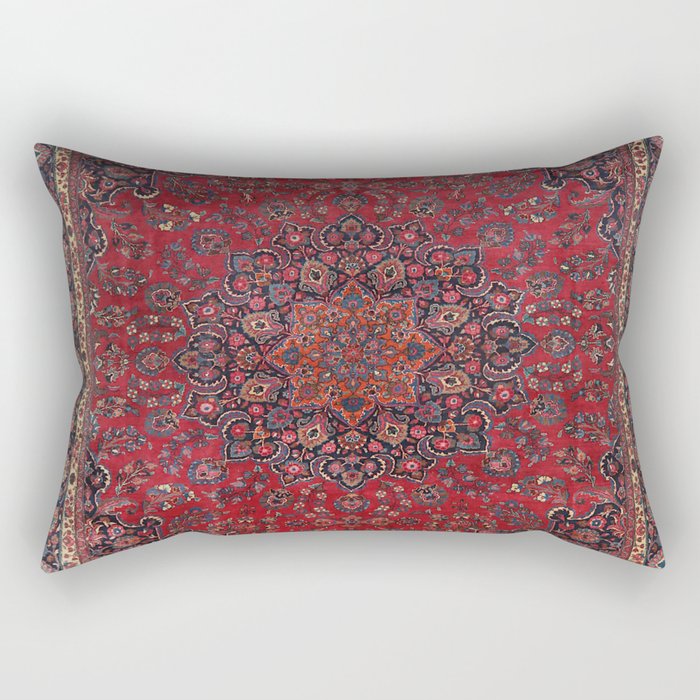 Old Century Persia Authentic Colorful Purple Blue Red Star Blooms Vintage Rug Pattern Rectangular Pillow